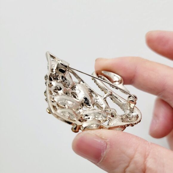 Brand New Copper Tone Swan Rhinestone Brooch Pin - Picture 8 of 9